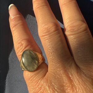 Gold Gorjana Ring with Grayish Green Stone